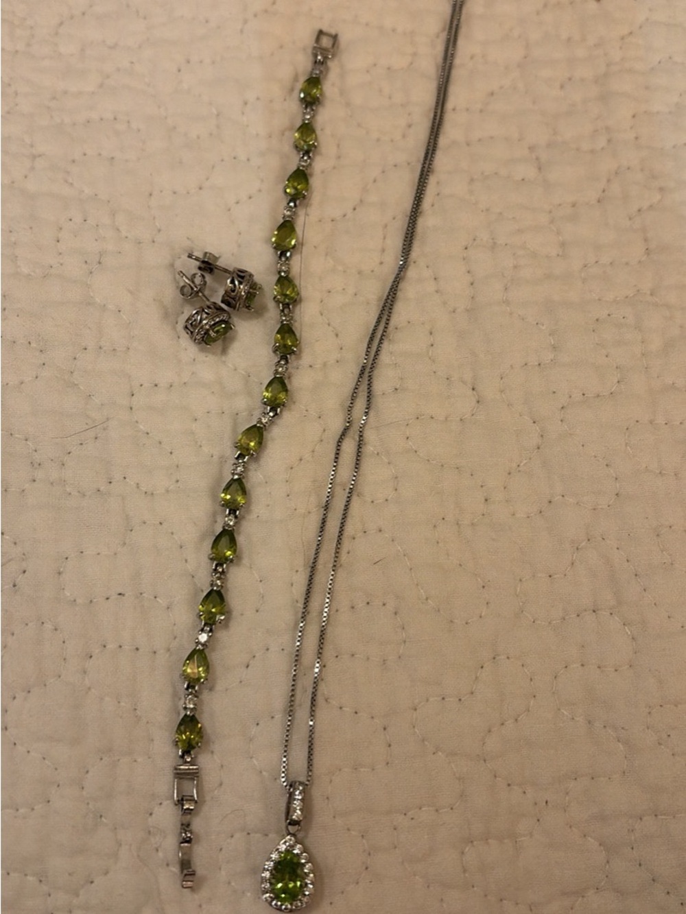 Peridot Necklace, Bracelet & Earring Set - Women Jewelry